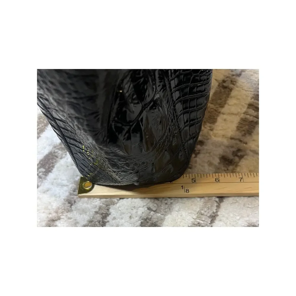 Brahmin Mallory Black Melborne Satchel With Gold Clasp Zipper Pocket EUC